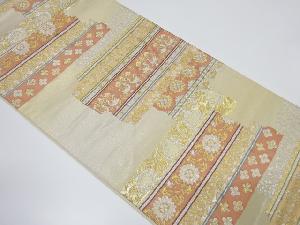 アンティーク　横段に向かい鳥・草花模様織り出し袋帯（着用可）